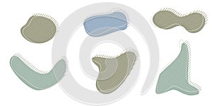 Collection of organic irregular blob shape with decorative stripes and stroke line. Gray blue random deform circle spot