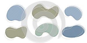 Collection of organic irregular blob shape with decorative stripes and stroke line. Gray blue random deform circle spot