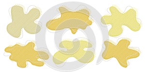 Collection of organic irregular blob shapes with decorative stripes and stroke line. Yellow random deform circle spot