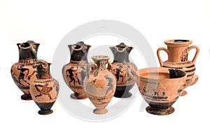 Collection of original Greek vase from archaeological