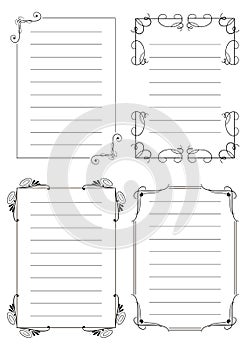 Collection of ornamental frame for pages. Set of decorative corners with hearts and swirls. Elegant classic graphics for