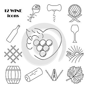 Collection of outline wine icons