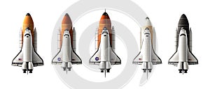 Collection Pack of Five Space Shuttles A Collection of NASAs Iconic Orbiters set against transparent background