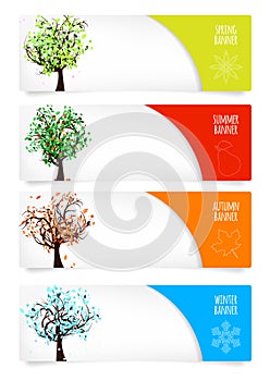 Collection of paper banners with four season trees