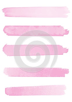 Collection of pastel pink watercolour brush strokes