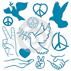 Collection of peace and love themed icons