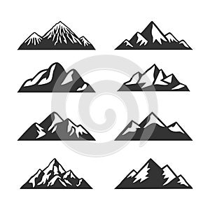 Collection of black mountain silhouettes