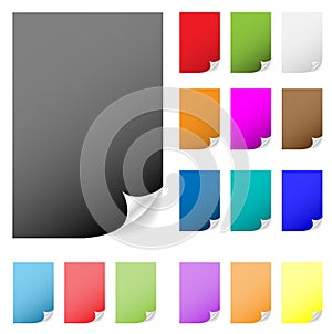 Sticky notes paper peeled, peel of page, pages peeling, corner turn, vector icon background sticker curl shadow design sheet label photo