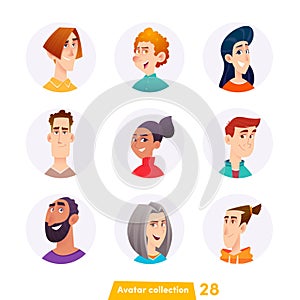 Collection of people avatars isolated. Trendy modern style and vector illustration. Men and women faces at round frame.