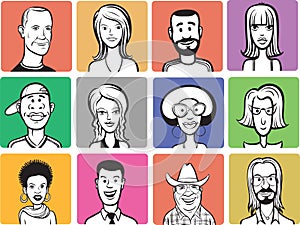 Collection of people cartoon faces