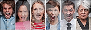 Collection of people showing anger and stress