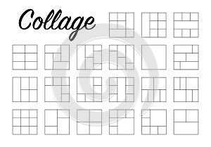 Collection photo collage in line style. Empty linear frames for photography. Big set. Vector