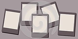 Collection of photo frame with pin and adhesive tape on gray background. Template, blank. Vector illustration
