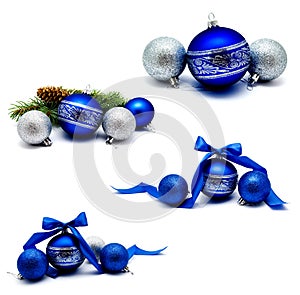 Collection of photos christmas decoration blue and silver balls