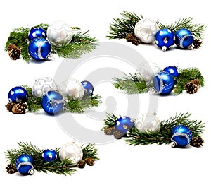 Collection of photos christmas decoration blue and silver balls