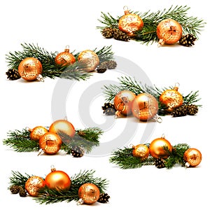 Collection of photos christmas decoration gold and yellow balls