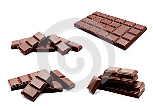 Collection of photos dark milk chocolate bars stack isolated on