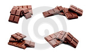 Collection of photos dark milk chocolate bars stack isolated