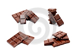 Collection of photos dark milk chocolate bars stack isolated