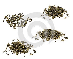 Collection of photos heap of chinese green tea isolated on a white