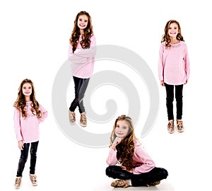 Collection of photos portrait of adorable smiling little girl child isolated