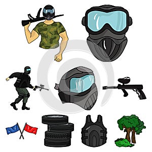 A collection of pictures about the game in paintball. The balloons with paint.Paintball icon in set collection on