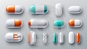 A collection of pills in various shapes and sizes