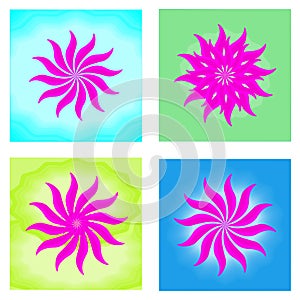 Collection of pink starburst flower icons shape swirl abstract background vector illustration art graphic design