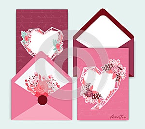 Collection of pink white colored Valentine`s day card.