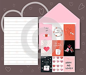 Collection of pink white colored Valentine`s day card
