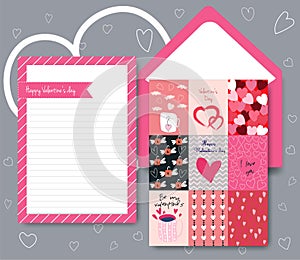 Collection of pink white colored Valentine`s day card