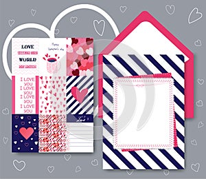 Collection of pink white colored Valentine`s day card