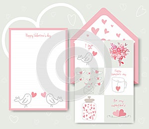 Collection of pink white colored Valentine`s day card