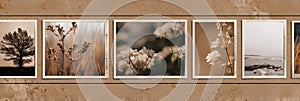 Vintage Grid of Placeholders Showcasing Natural Beauty and Serene Landscapes With a Timeless Feel and Warm Color Tones photo