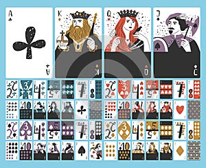 Collection of playing cards, full deck. Vector of gambling