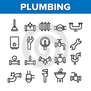 Collection Plumbing Fixtures Vector Icons Set