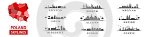 Collection of polish skylines, big cities in Poland, eastern europe