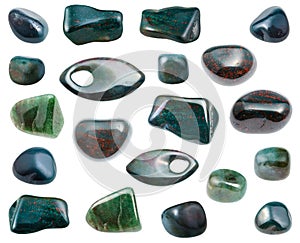 Collection of polished Heliotrope Bloodstone gem photo