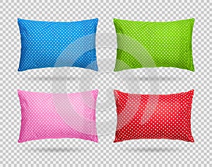 Collection of polka dots pillow isolated on transparent layer. Clipping paths object. Comfortable cushion in pattern style