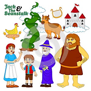 collection of popular children\'s story book characters jack and the beanstalk