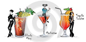 Collection of popular cocktails for the menu. photo