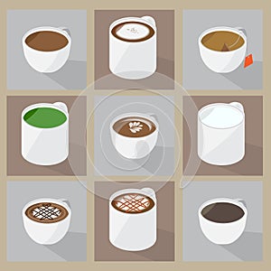 Collection of popular hot beverage menu. photo