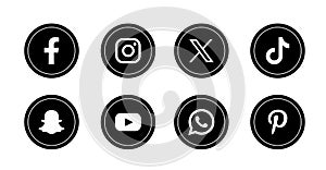 Collection of popular small black round social media icons