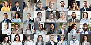 Collection of positive young business people posing indoors and outdoors