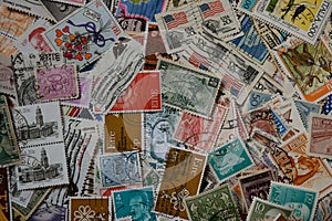 Collection of postage stamps full frame close up