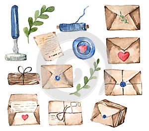 Collection of postcards set watercolor illustrations