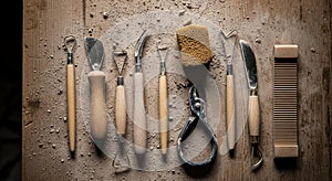 A collection of pottery tools is