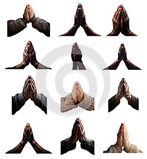 collection of praying hands isolated against a transparent background. PNG file.