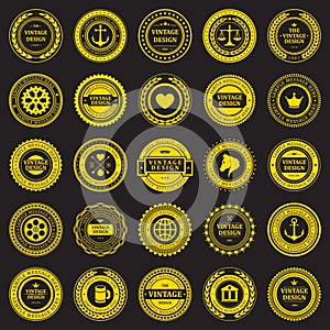 Collection premium vintage circle badge golden stamp decorative design vector illustration