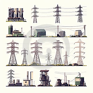 Electrical Towers Vector Illustrations